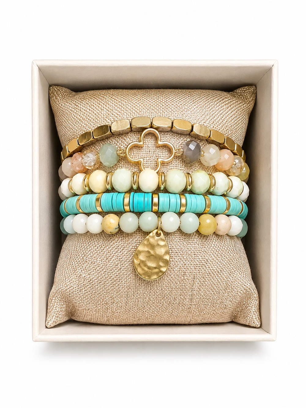 Nicole Miller New York NWT Coastal Beaded Bracelet Stack Gift Box Boho Chic - Picture 1 of 5